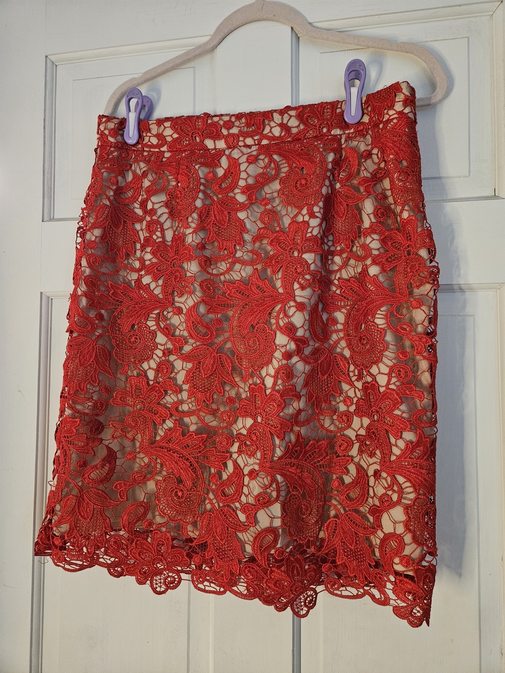 Boston Proper Red Floral Lace Pencil Skirt.sexy P336